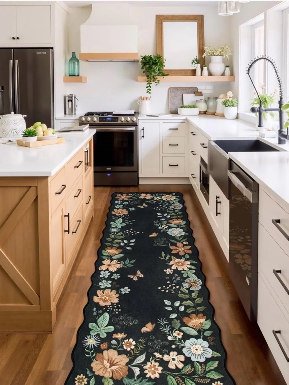 Lahome Floral Runner Rug for Hallways, 2'6''x8' Kitchen Runner Non Slip 055 - Picture 3 of 5